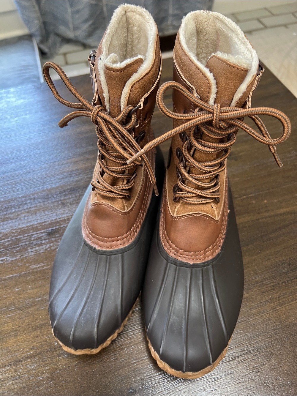 JBU Brown and Black Women's Waterproof Winter Lace-Up Boots